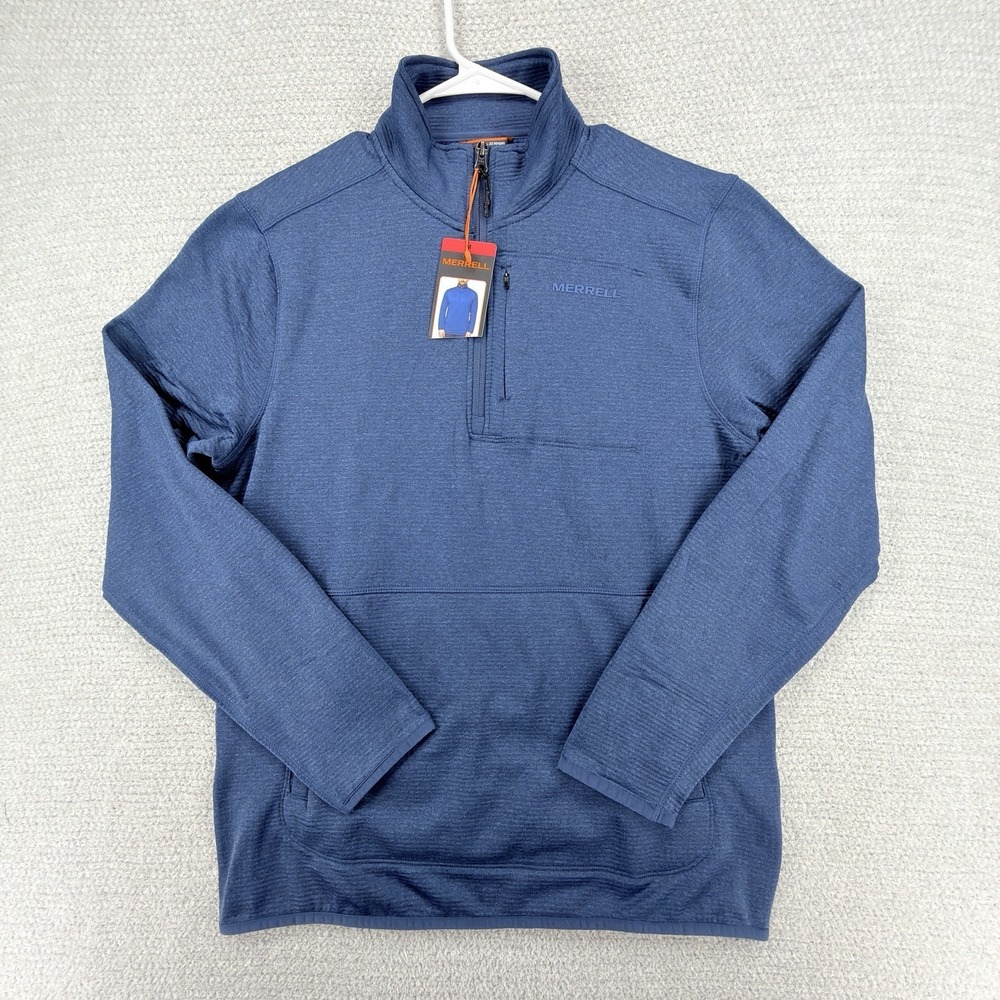 NEW Merrell Grid Fleece 1/4 Zip Pullover Mens‎ Medium Blue Outdoor Athleisure